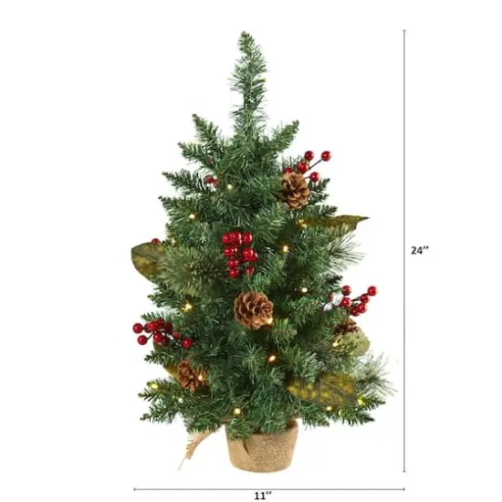 2ft. Pre-Lit Pine Artificial Potted Christmas Tree with Pinecone & Berries, Clear LED Lights {3}
