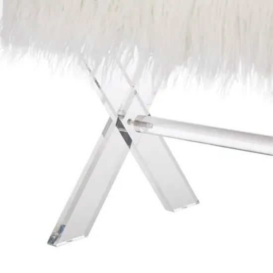 Glitzhome&reg; 25.5" White Faux Fur Acrylic Bench {8}