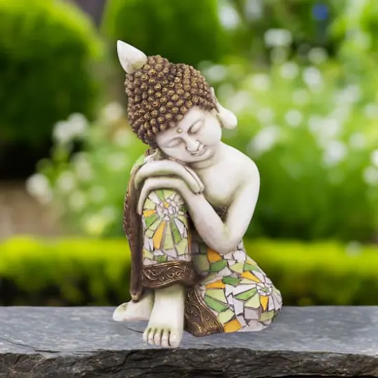 17" Resting Mosaic Buddha Outdoor Ceramic Garden Statue {4}