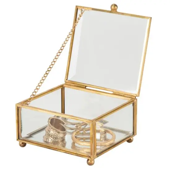 Home Details Vintage Mirrored Bottom Gold Square Keepsake Box {7}