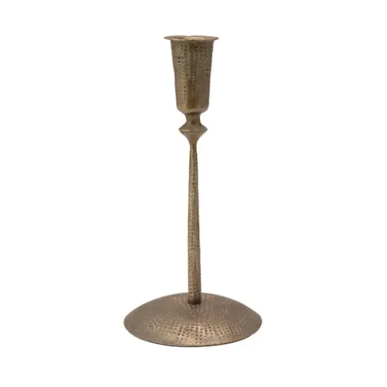 Hello Honey&reg; 9" Antique Brass Hand-Forged Hammered Metal Taper Candle Holder {1}