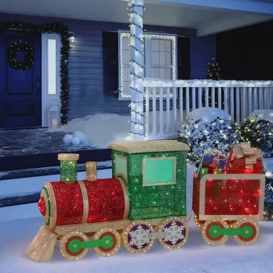 68" Pre-Lit Outdoor Wire Frame Train {3}