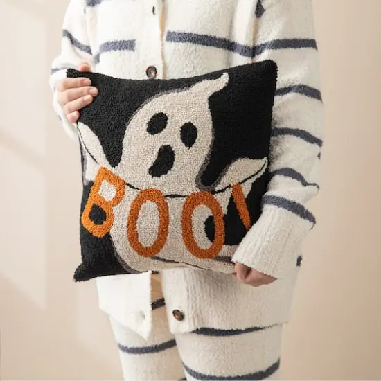 Glitzhome&reg; 14" Hooked Halloween Ghost "BOO" Pillow {4}