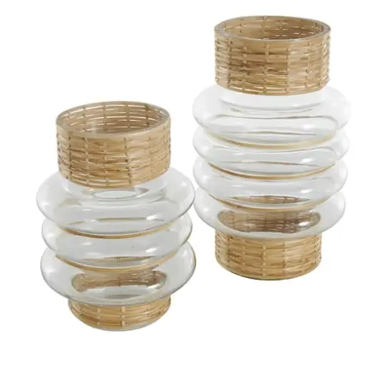 Clear Rattan Wrapped Glass Bubble Vase Set {4}