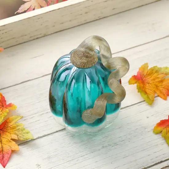 Glitzhome&reg; Crackle Glass Pumpkin, Turquoise {9}