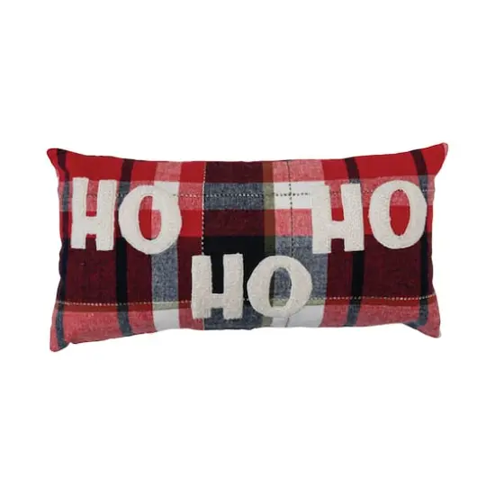 Hello Honey® 28" Plaid Applique Ho Ho Ho Brushed Cotton Flannel Lumbar Pillow {1}