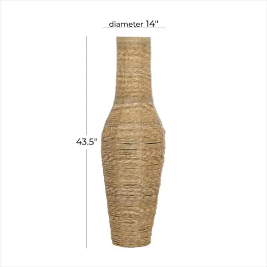 Brown Faux Seagrass Handmade Tall Woven Floor Vase 14" x 14" x 44" {5}