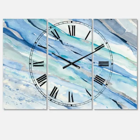 Designart Blue Silver Spring I Traditional 3 Panel Wall Clock {1}