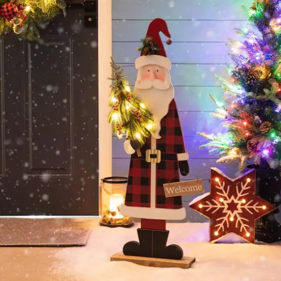 Glitzhome&reg; 36'' Lighted Wooden Santa Porch D&eacute;cor {3}