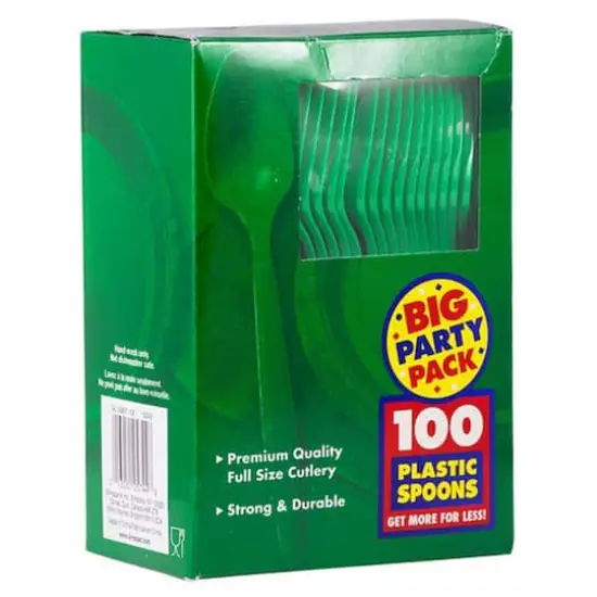 JAM Paper Green Big Party Pack Plastic Disposable Spoons, 100ct. {5}