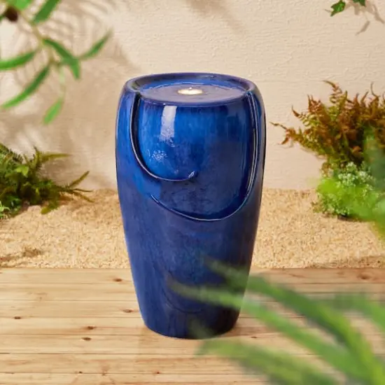 Glitzhome&reg; 20.5" Cobalt Blue LED Ceramic Outdoor Fountain {4}