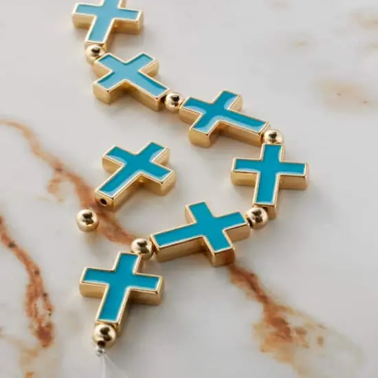 Blue Enamel Metal Cross Beads, 21mm by Bead Landing&trade; {3}