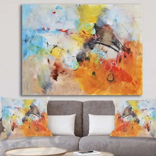 Designart - Blue And Yellow Color Spatters II - Modern & Contemporary Canvas Art Print {4}