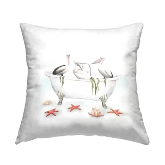 Stupell Industries White Pelican Birds Vintage Bathtub Nautical Shells Throw Pillow, 18" x 18" {1}