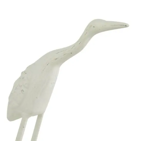 Set of 2 White Metal Coastal Bird Sculpture, 10", 12" {6}