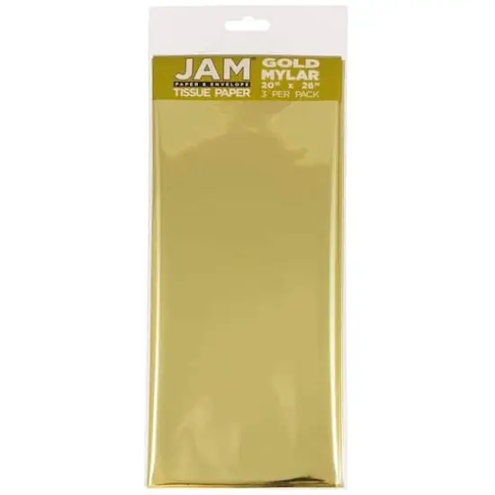 JAM Paper Mylar 20" x 26" Tissue Paper, 3ct. Gold Mylar {1}
