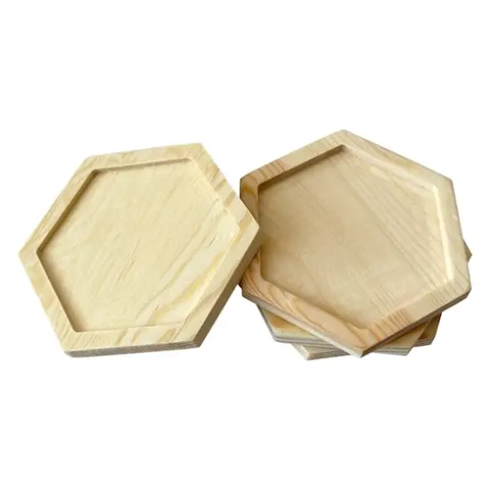 Hexagon Welled Pinewood Coasters, 4ct. by Make Market&reg; {5}