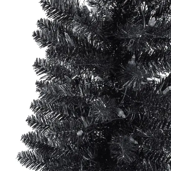 6ft. Pre-Lit Black Tinsel Artificial Tree, Clear Lights {6}