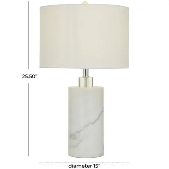 White Marble Thick Stand Table Lamp with Drum Shade 15" x 15" x 26" {8}