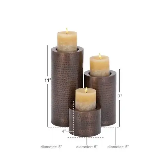 Brown Metal Industrial Candle Holder Set {6}