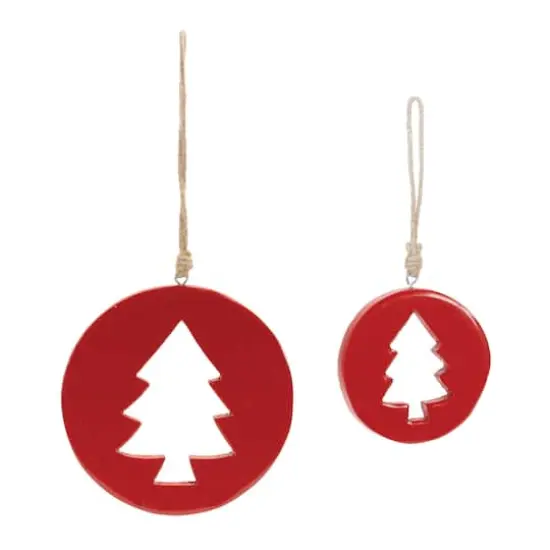 Red Wood Pine Tree Cut-Out Ornaments Set {3}