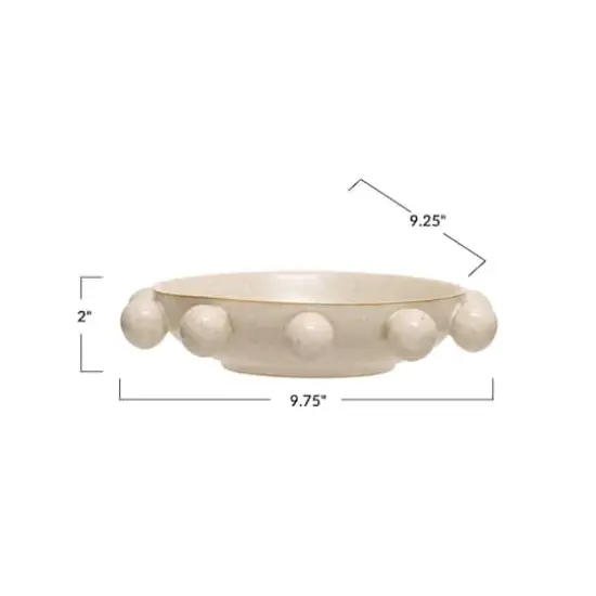 9.75" Cream Reactive Glaze Stoneware Bowl with Orbs {4}