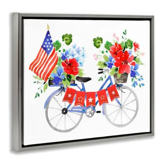 Stupell Industries Floral Americana Bicycle Floater Framed Art Gray {4}