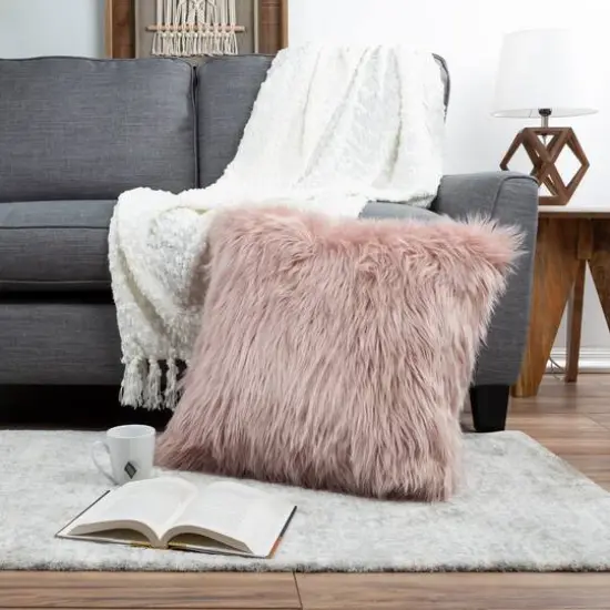 Hastings Home Faux Fur Pillow, 22" x 22" Pink {7}