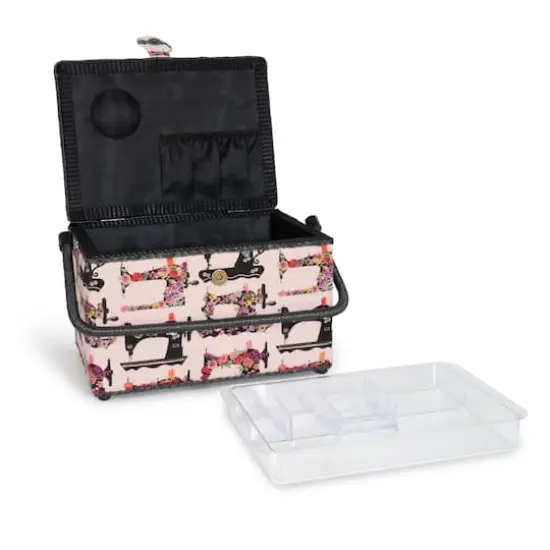 Dritz&reg; Large Pink Sewing Machines Sewing Basket {5}