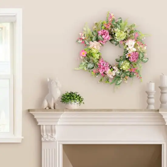 26" Artificial Hydrangea & Dogwood Floral Spring Wreath {3}