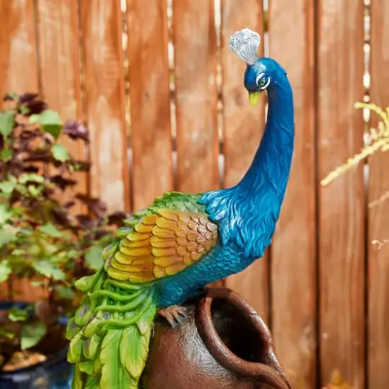 Glitzhome&reg; 40" LED 4-Tier Peacock & Jars Outdoor Floor Fountain {6}