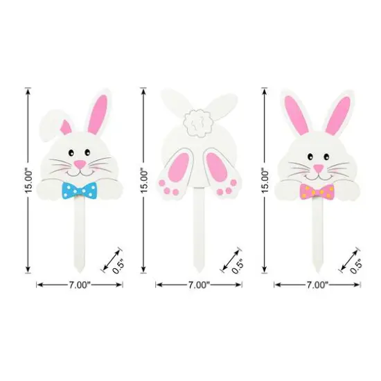Glitzhome&reg; 15" Set of 3 Easter Wooden Bunny Pick or Yard Stake {9}
