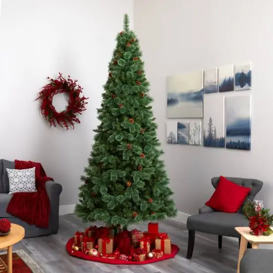 9ft. Pre-Lit White Mountain Pine & Pinecones Artificial Christmas Tree with Clear LED Lights {8}
