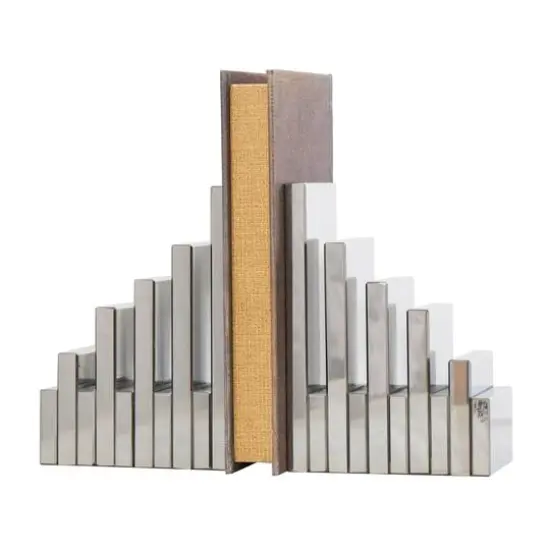 6" Silver Crystal Geometric Pyramid Bookends Set {9}