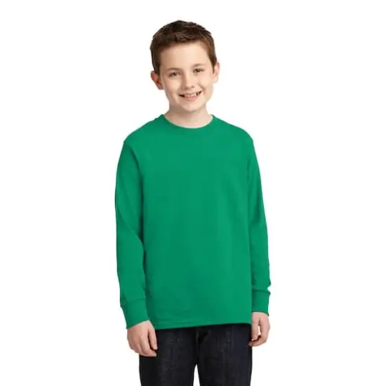 Port & Company&reg; Youth Long Sleeve Core Cotton T-Shirt Kelly {3}