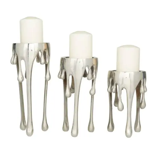 Silver Aluminum Contemporary Candle Holder, Set of 3" 12", 10", 8" {1}