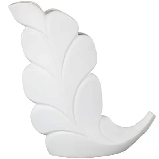 15" White Leaf Ceramic Slanted Decorative Vase {1}