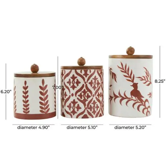 Cream & Brown Ceramic Floral Canister Set with Lids {13}