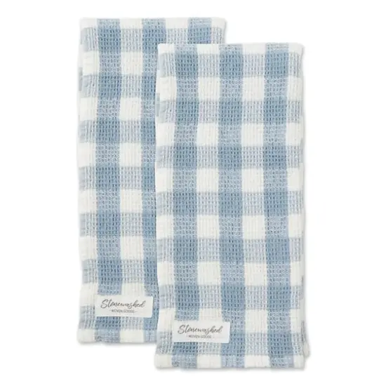 DII&reg; Checker Washed Waffle Dish Towels, 2ct. Dusty Blue {6}