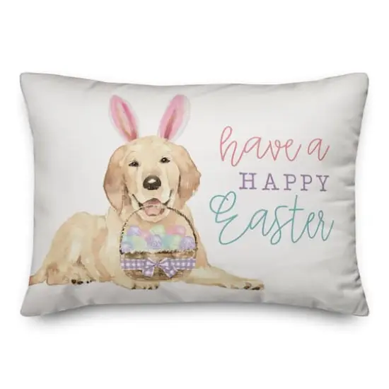 Happy Easter Puppy 20" x 14" Indoor / Outdoor Pillow {1}