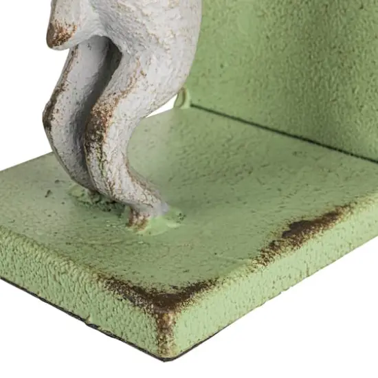 Hello Honey&reg; 6" Gray & Green Iron Rabbit Bookends Set {5}