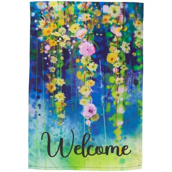 18" Blue & Green Watercolor Floral Garden Flag {1}