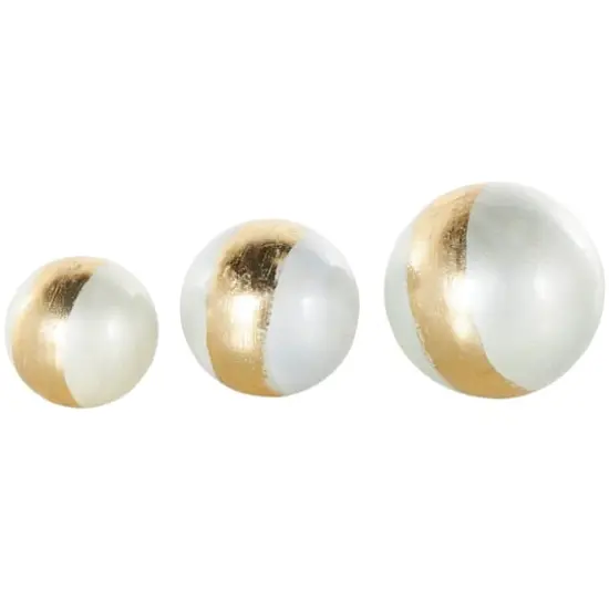 White with Gold Stripe Abstract Brushed Decorative Orbs & Vase Filler Set {3}
