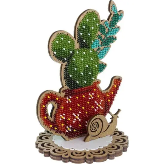 Wonderland Crafts Succulent in Teapot Bead Embroidery on Wood Kit {4}