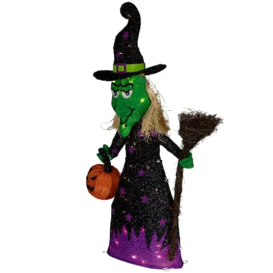 39" LED Lighted Witch with Broom Outdoor Halloween Decoration, Clear LED Lights {4}