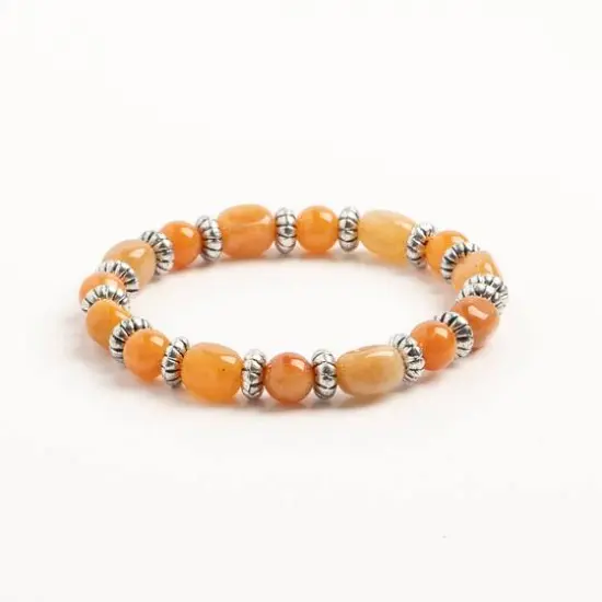 John Bead Peach Aventurine & Silver Rondelle Bead Stretch Bracelet {4}