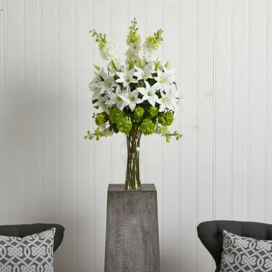 Lily, Delphinium & Hydrangea Silk Arrangement {3}