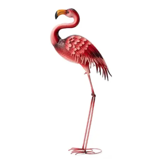 Glitzhome&reg; 35.25" Metal Standing Flamingo Garden Statue with Stakes {1}