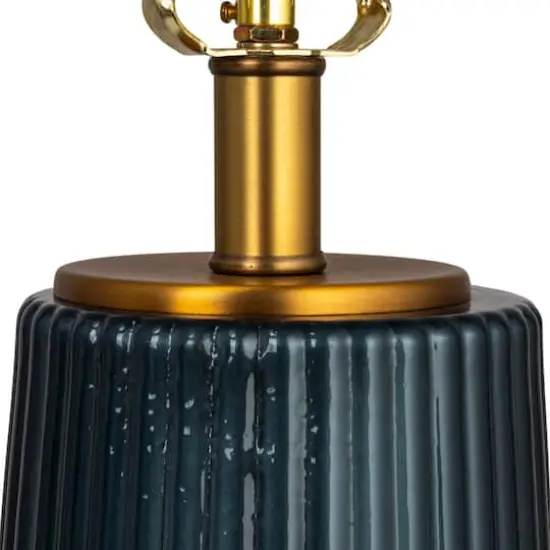 Hello Honey&reg; Blue Stone Glaze Tall Glass Table Lamp with Cream Tapered Drum Shade {3}