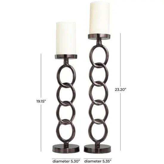 Dark Gray Metal Chain Link Geometric Candle Holder Set {6}
